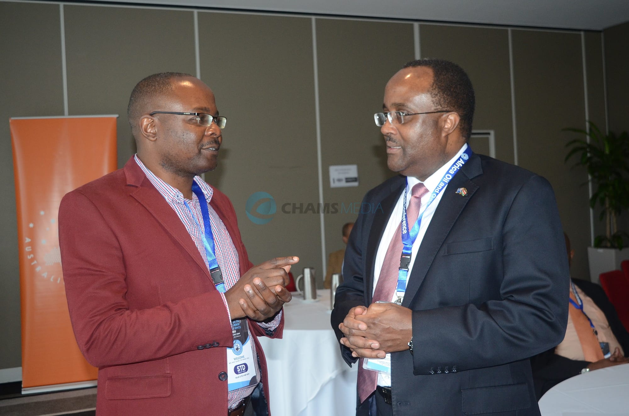 CHAM Media CEO with Kenya's High Commissioner to Australia and New Zealand Isaiya Kabira in Perth City in September 2019 during the Africa Oil, Gas and Energy Conference